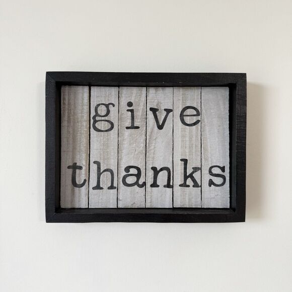Give Thanks Wood Framed Sign Hanging Wall Accents Home Decor - Picture 1 of 3